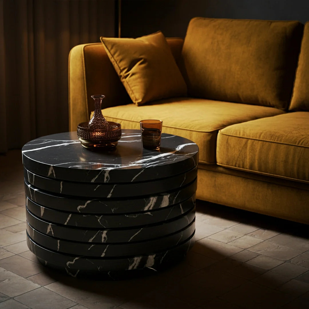 round marble coffee table with layered design