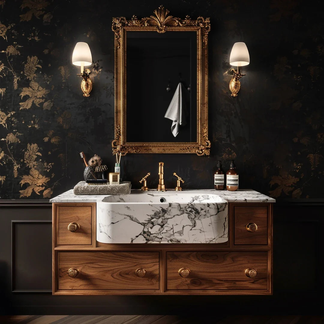 ONS Marble Custom Marble Bathroom Vanity with Ramp Basin