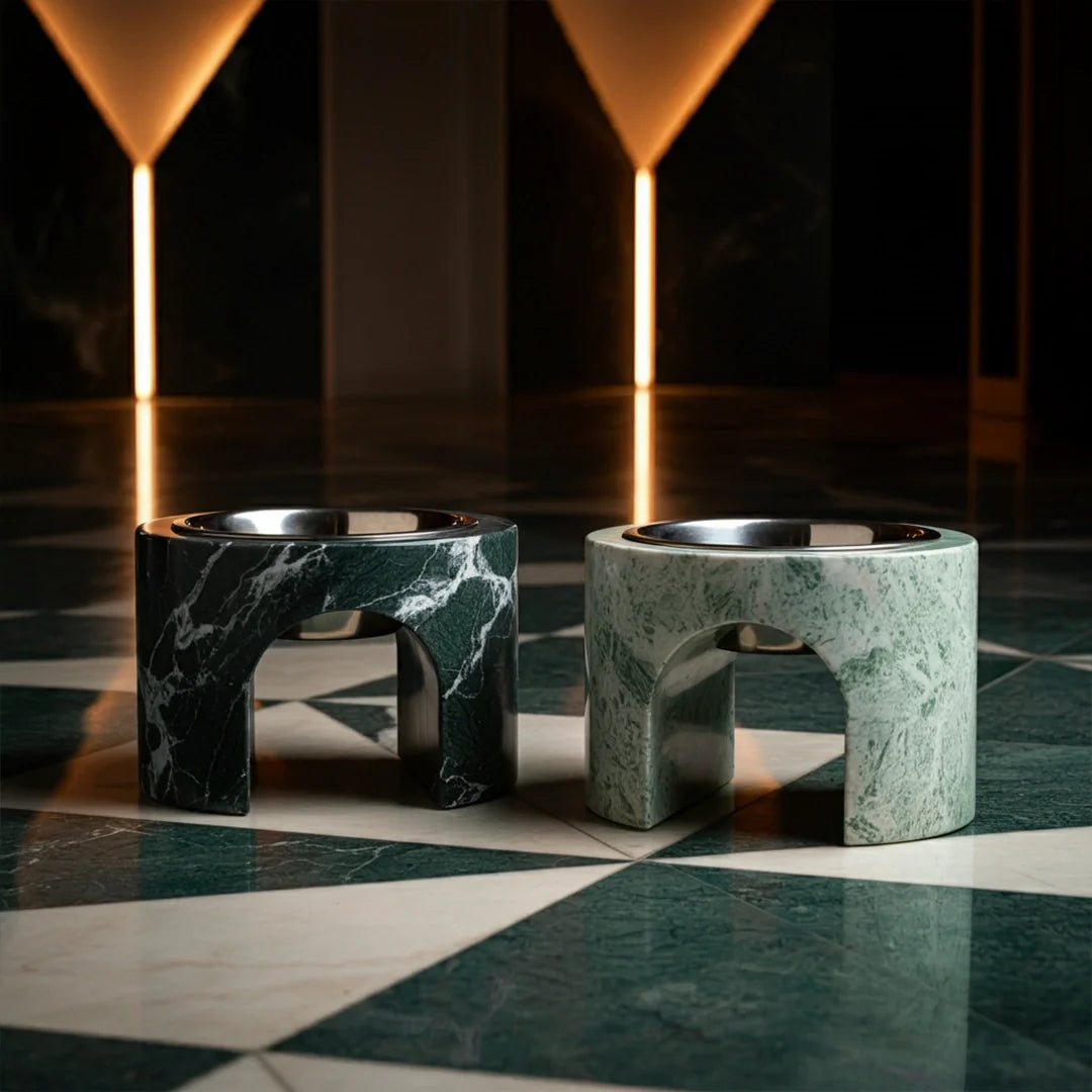 marble elevated arch pet bowl