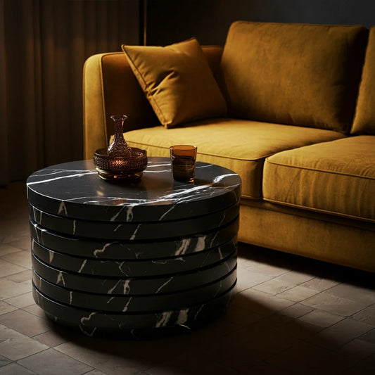 round marble coffee table with layered design